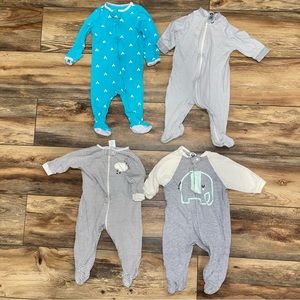 Lot of 4 Gender Neutral Grey&Teal Zipper Baby Pajamas - 3-6 Months - Retails $35